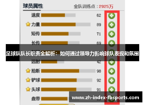 足球队队长职责全解析：如何通过领导力影响球队表现和氛围